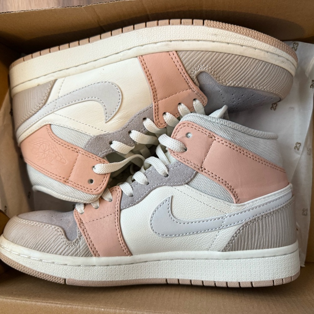 Jordan Pink and Cream Sneakers with Classic High-Top Design